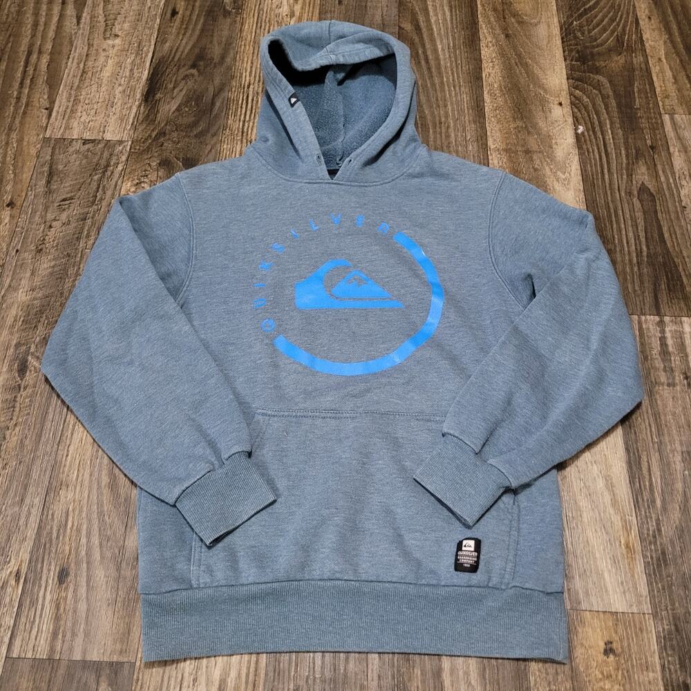 Quiksilver Hoodie Mens Xs Blue Big Logo Pullover Sweater Graphic